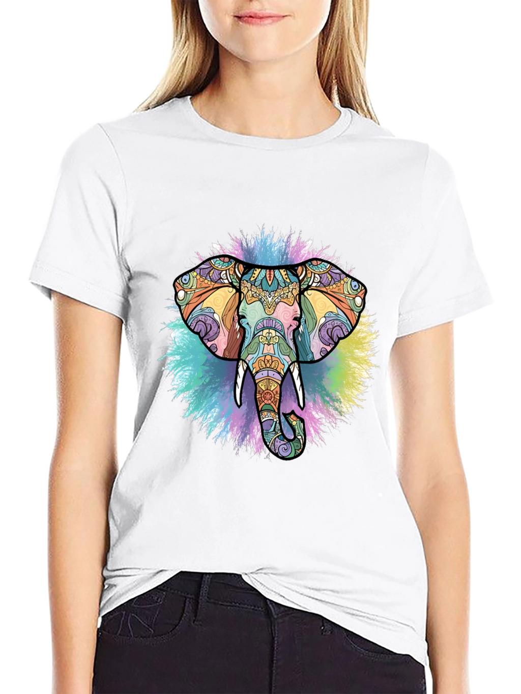Elephant Mandala Graphic Black T-Shirt