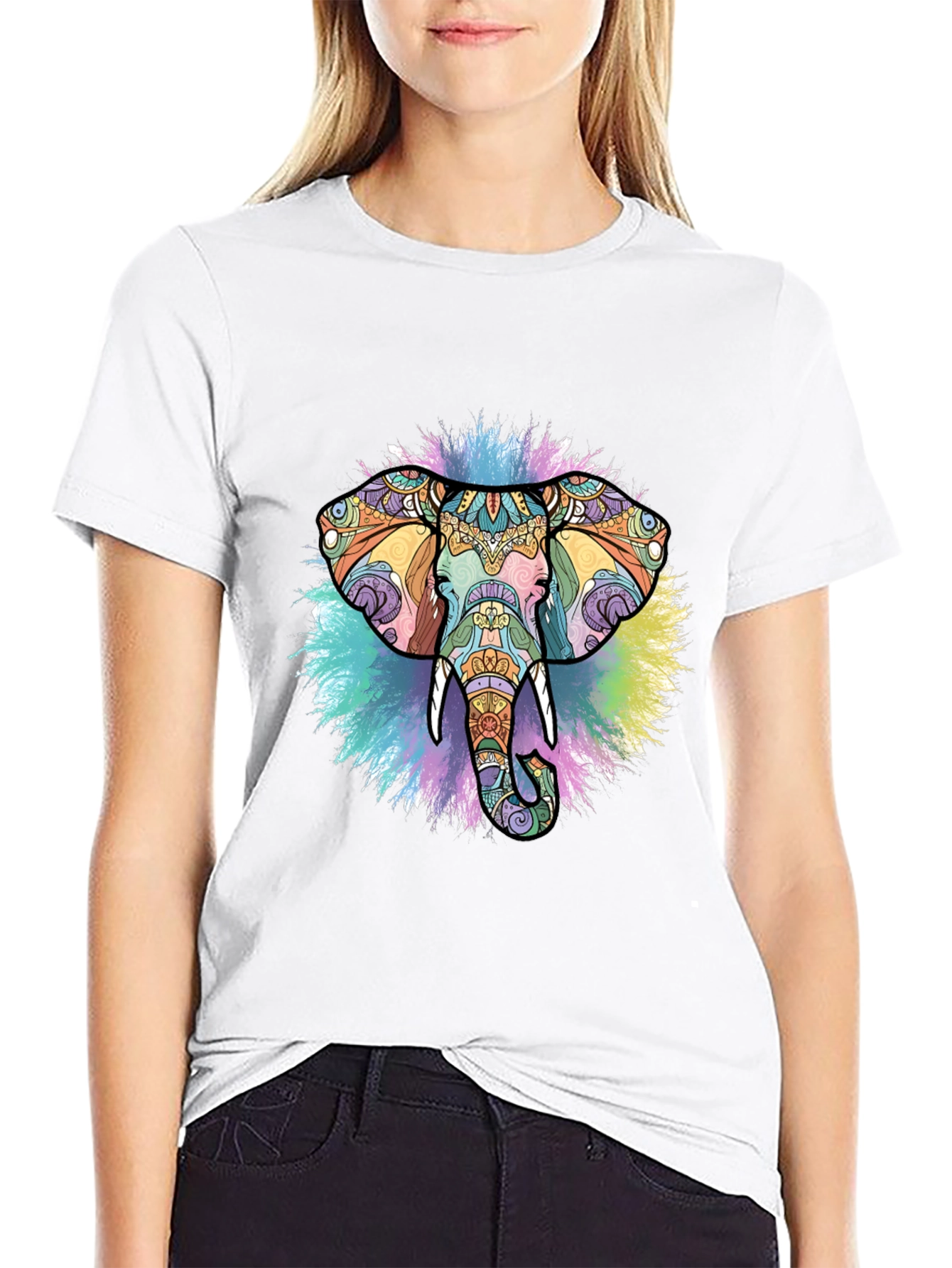 Elephant Mandala Graphic Black T-Shirt