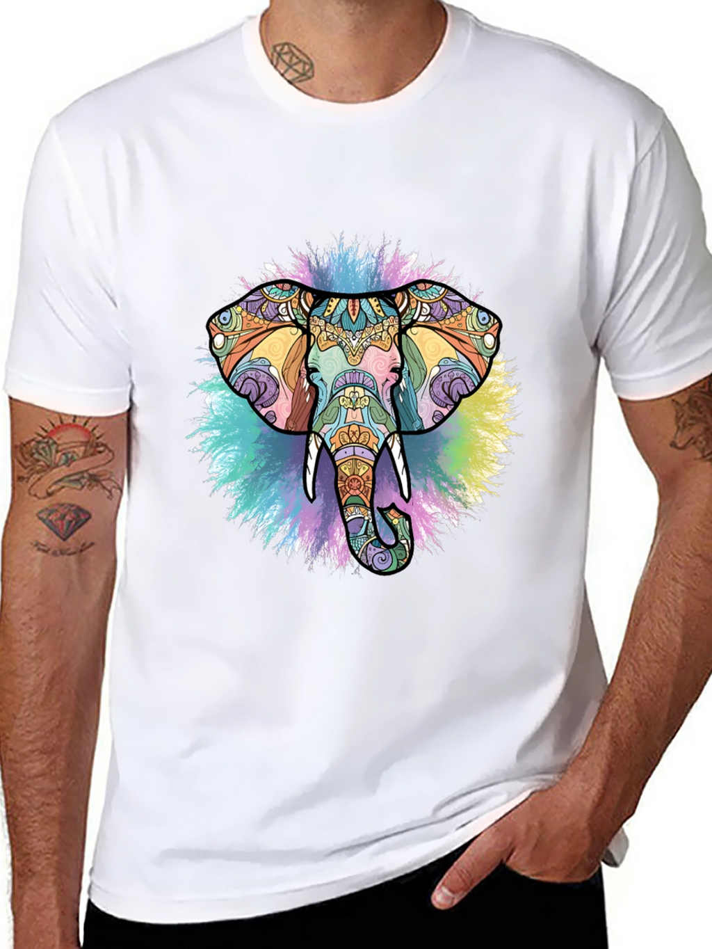 Elephant Mandala Graphic Black T-Shirt