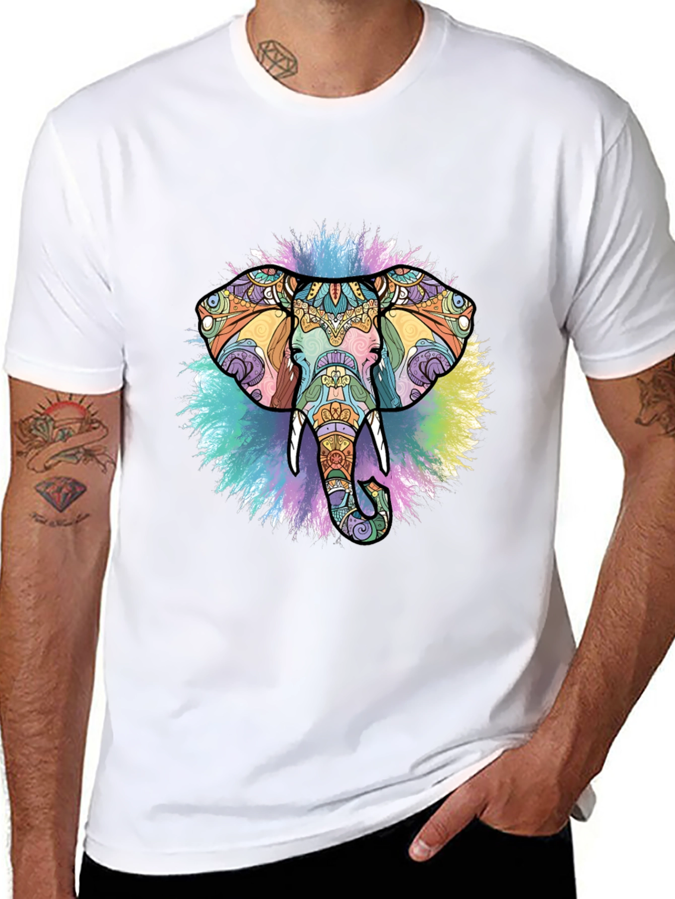 Elephant Mandala Graphic Black T-Shirt