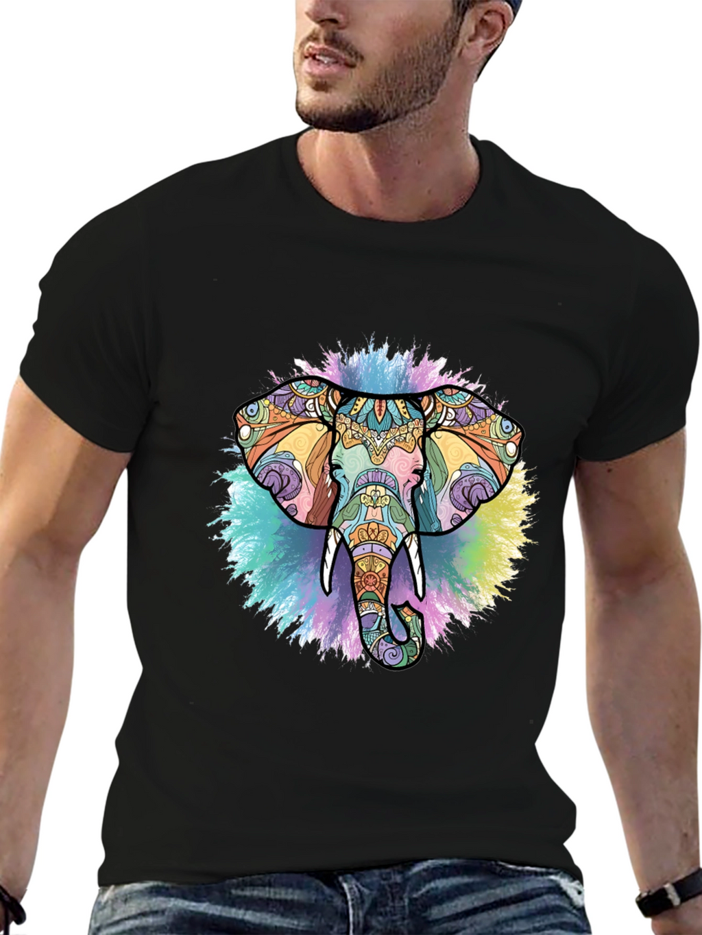 Elephant Mandala Graphic Black T-Shirt