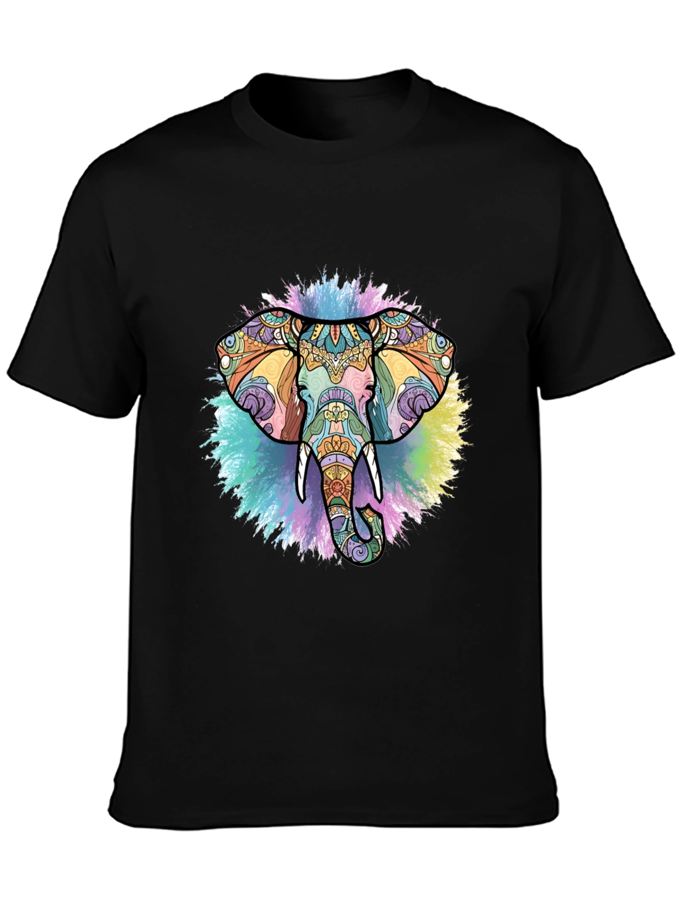 Elephant Mandala Graphic Black T-Shirt