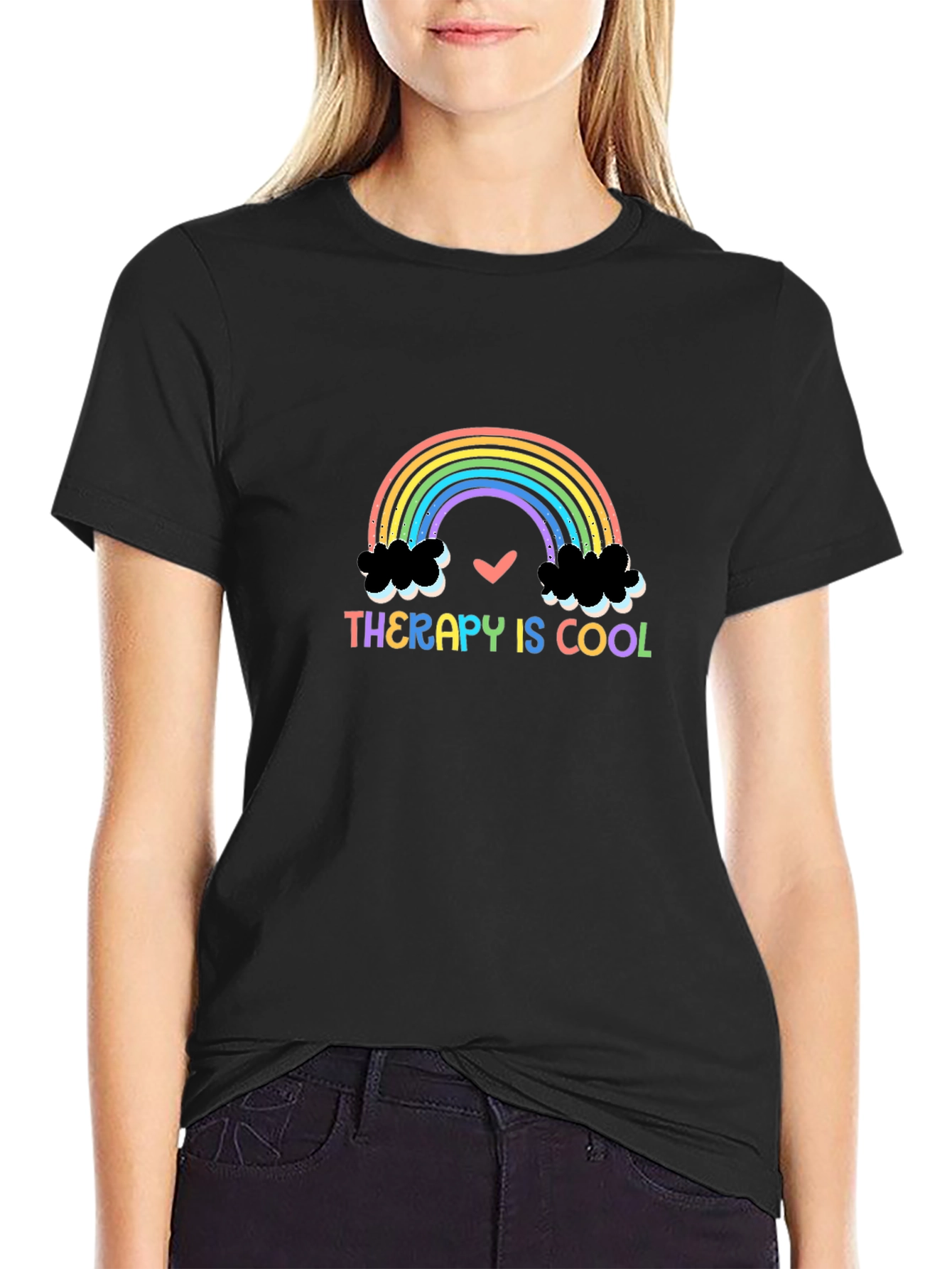 Therapy Is Cool Rainbow Graphic T-Shirt