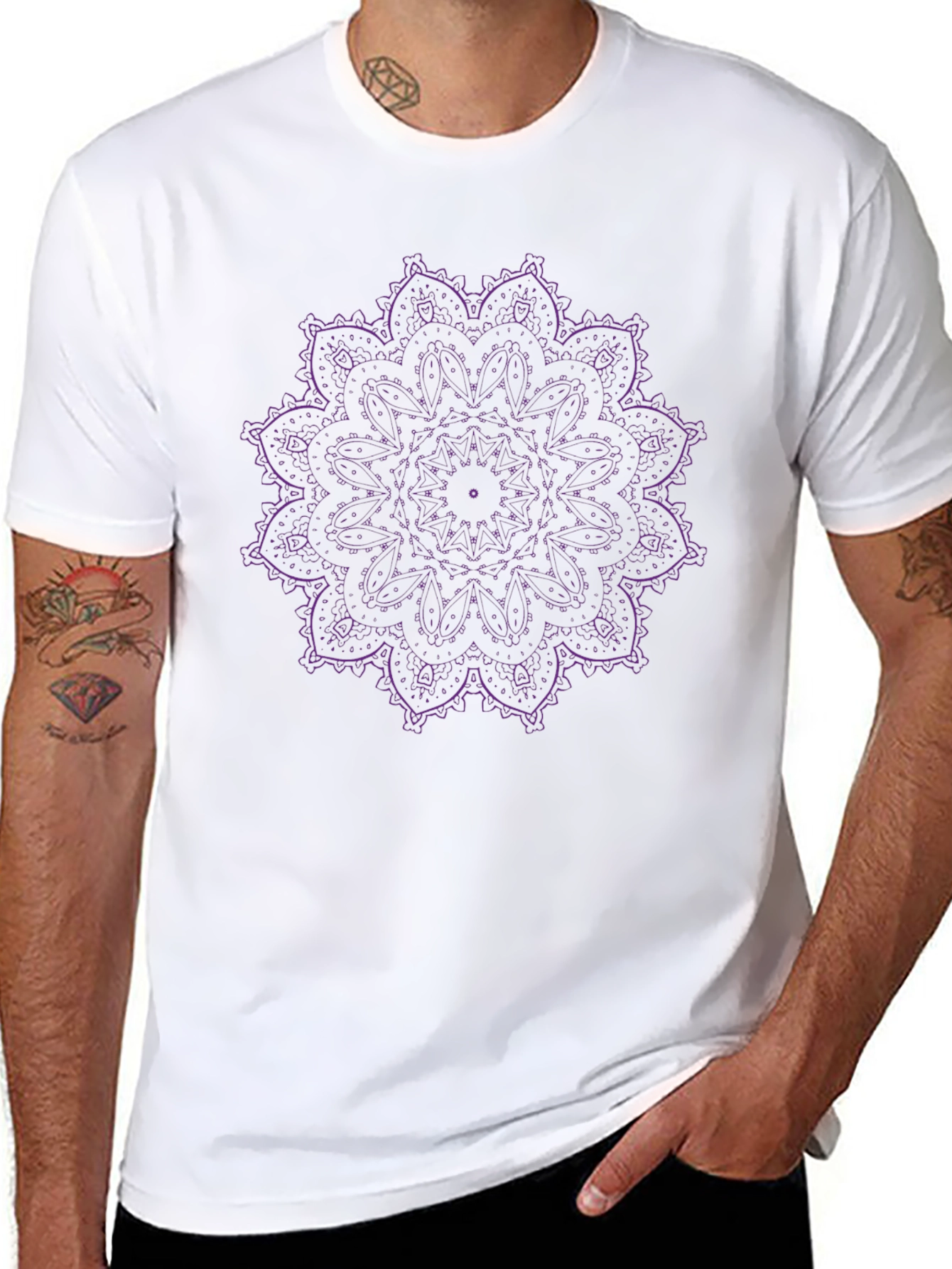 Black T-Shirt with Purple Mandala Design