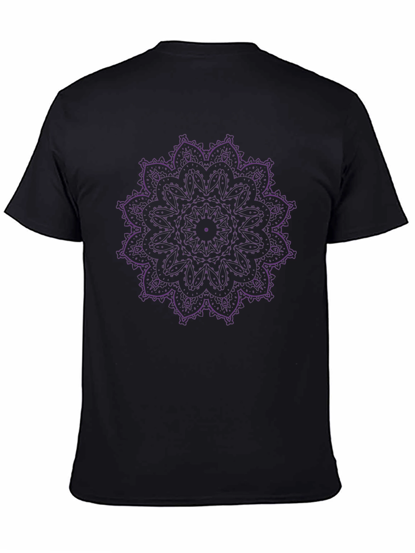 Black T-Shirt with Purple Mandala Design