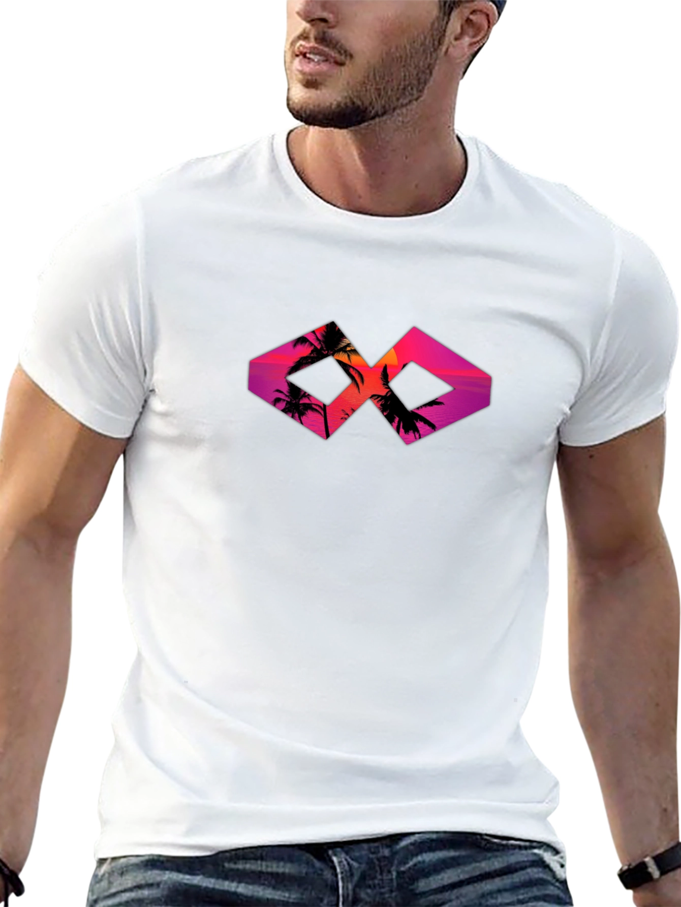 Sunset Palm Tree Graphic Tee - Black Cotton T-Shirt