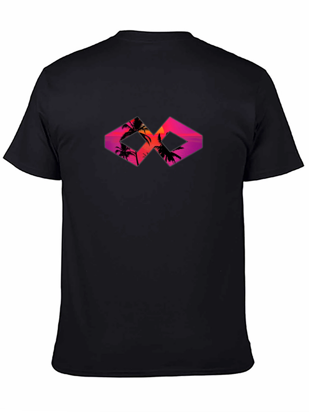 Sunset Palm Tree Graphic Tee - Black Cotton T-Shirt