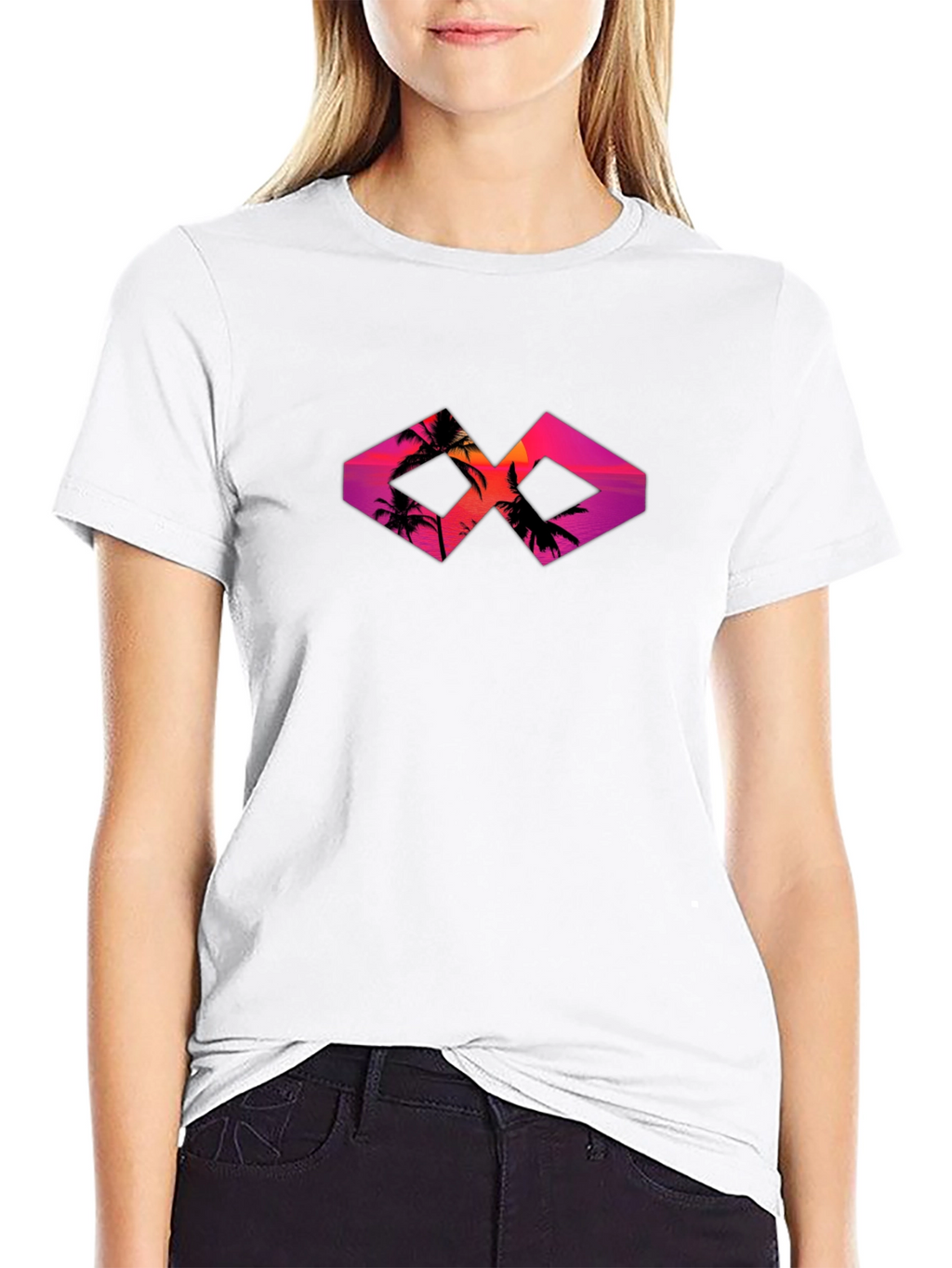 Sunset Palm Tree Graphic Tee - Black Cotton T-Shirt