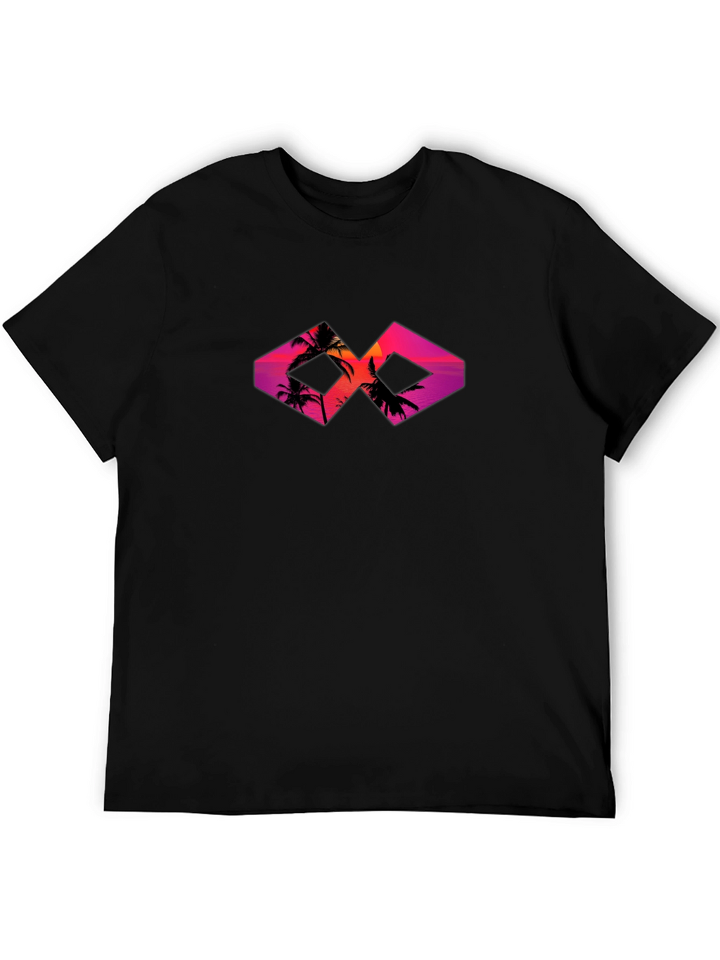 Sunset Palm Tree Graphic Tee - Black Cotton T-Shirt