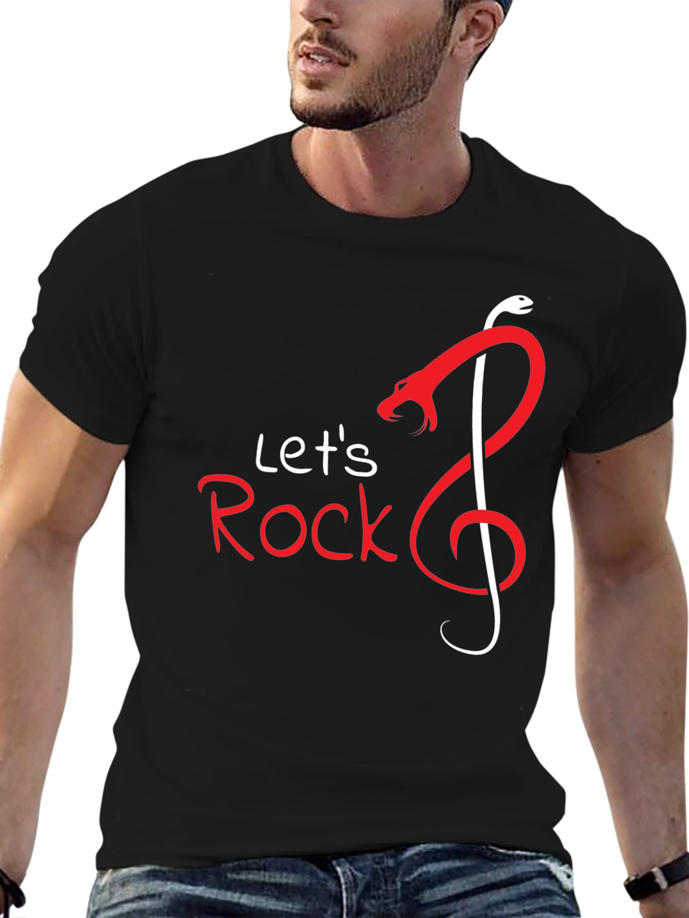 Lets Rock Snake Music Note Graphic T-Shirt