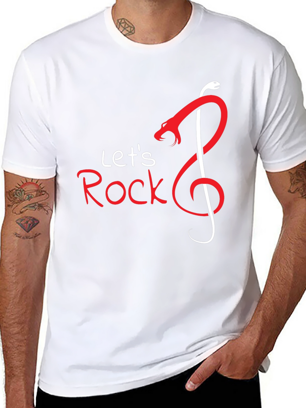 Lets Rock Snake Music Note Graphic T-Shirt