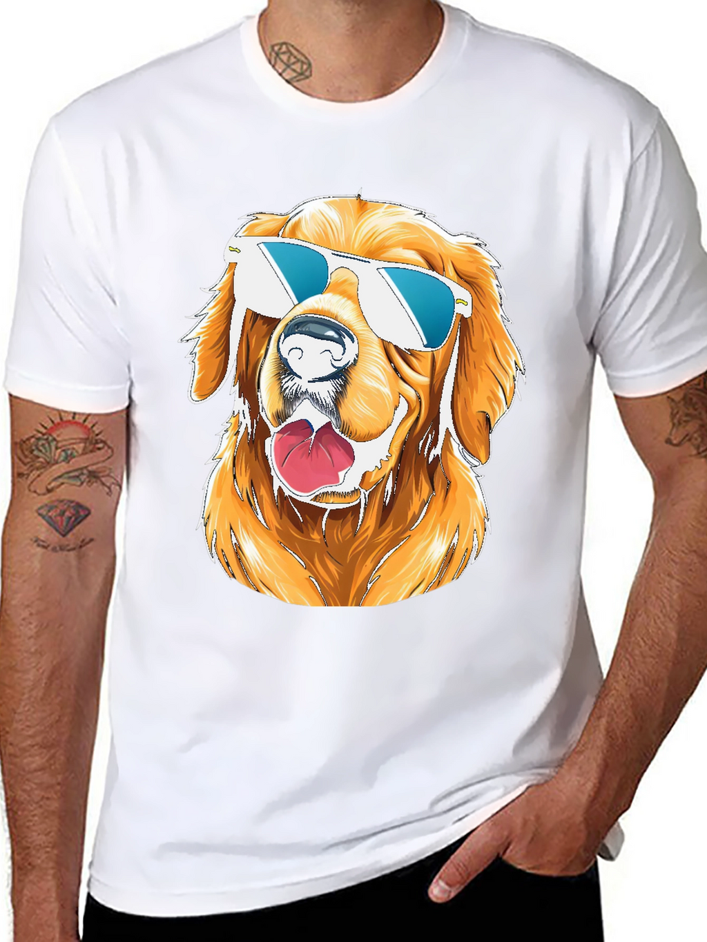 Cool Dog Graphic T-Shirt - Golden Retriever Sunglasses Tee