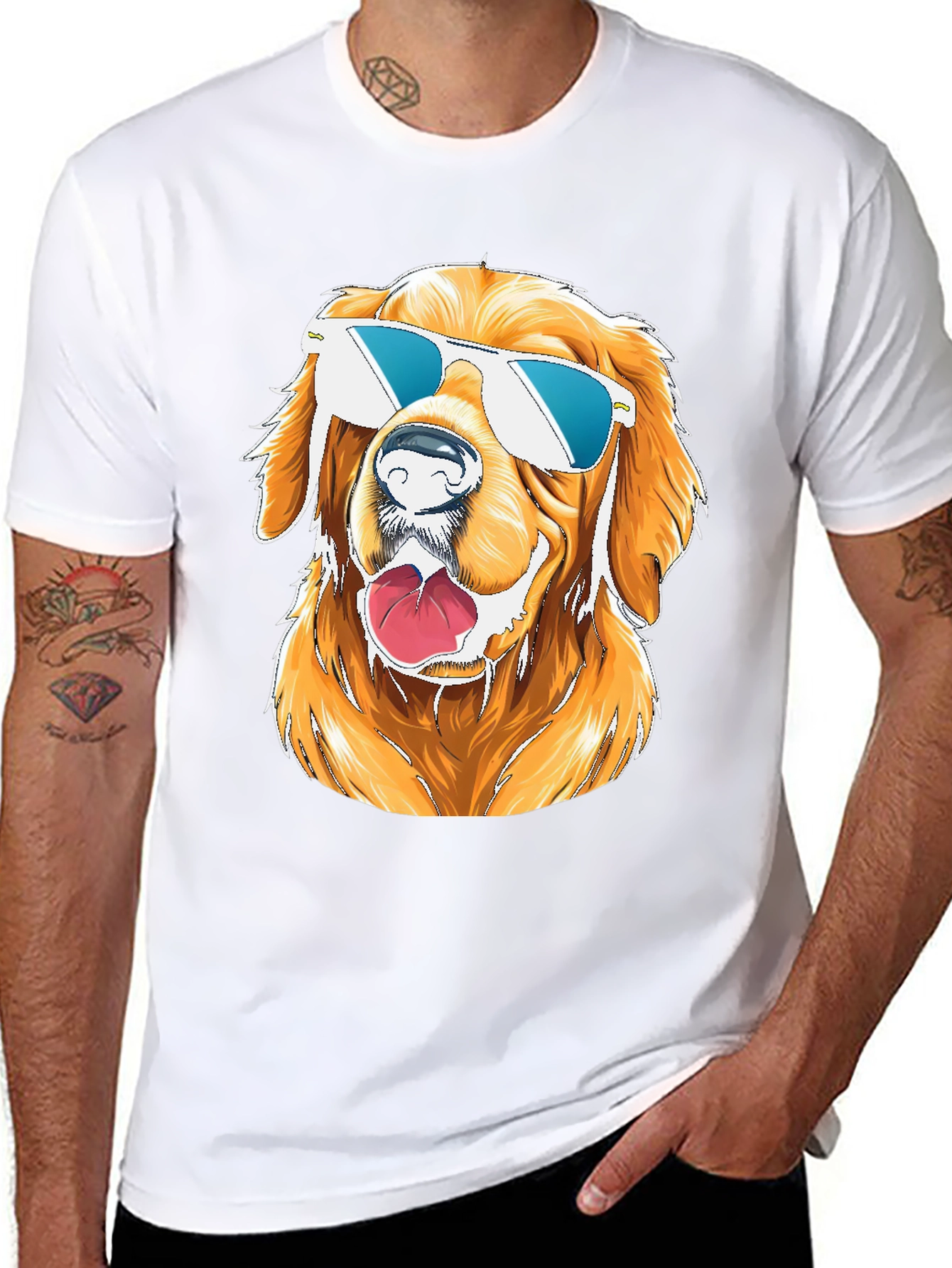 Cool Dog Graphic T-Shirt - Golden Retriever Sunglasses Tee