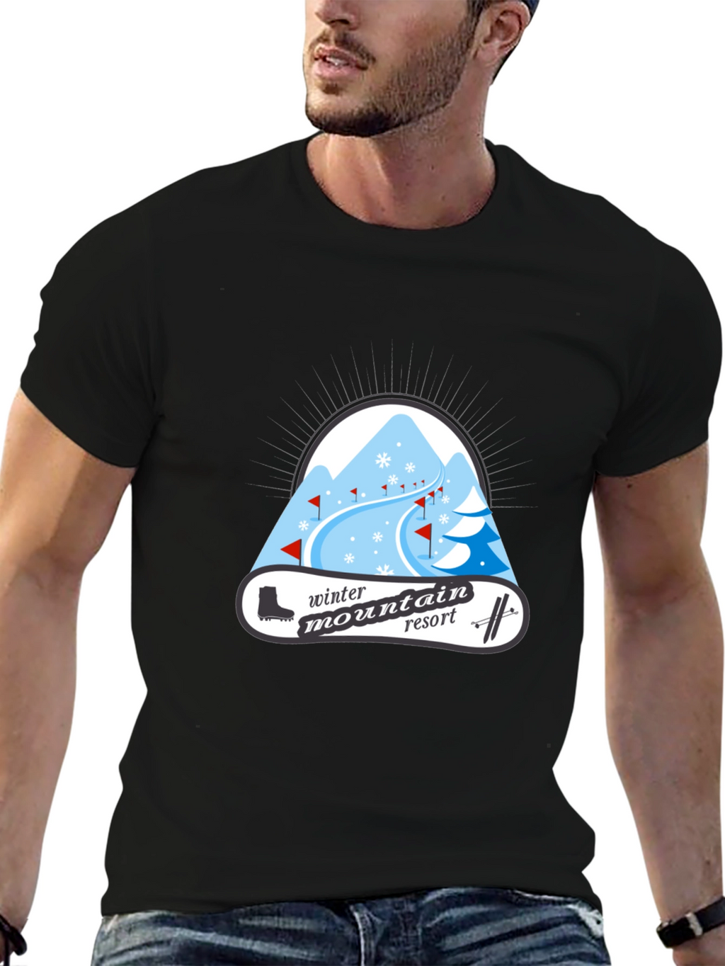 Winter Mountain Resort Black T-Shirt