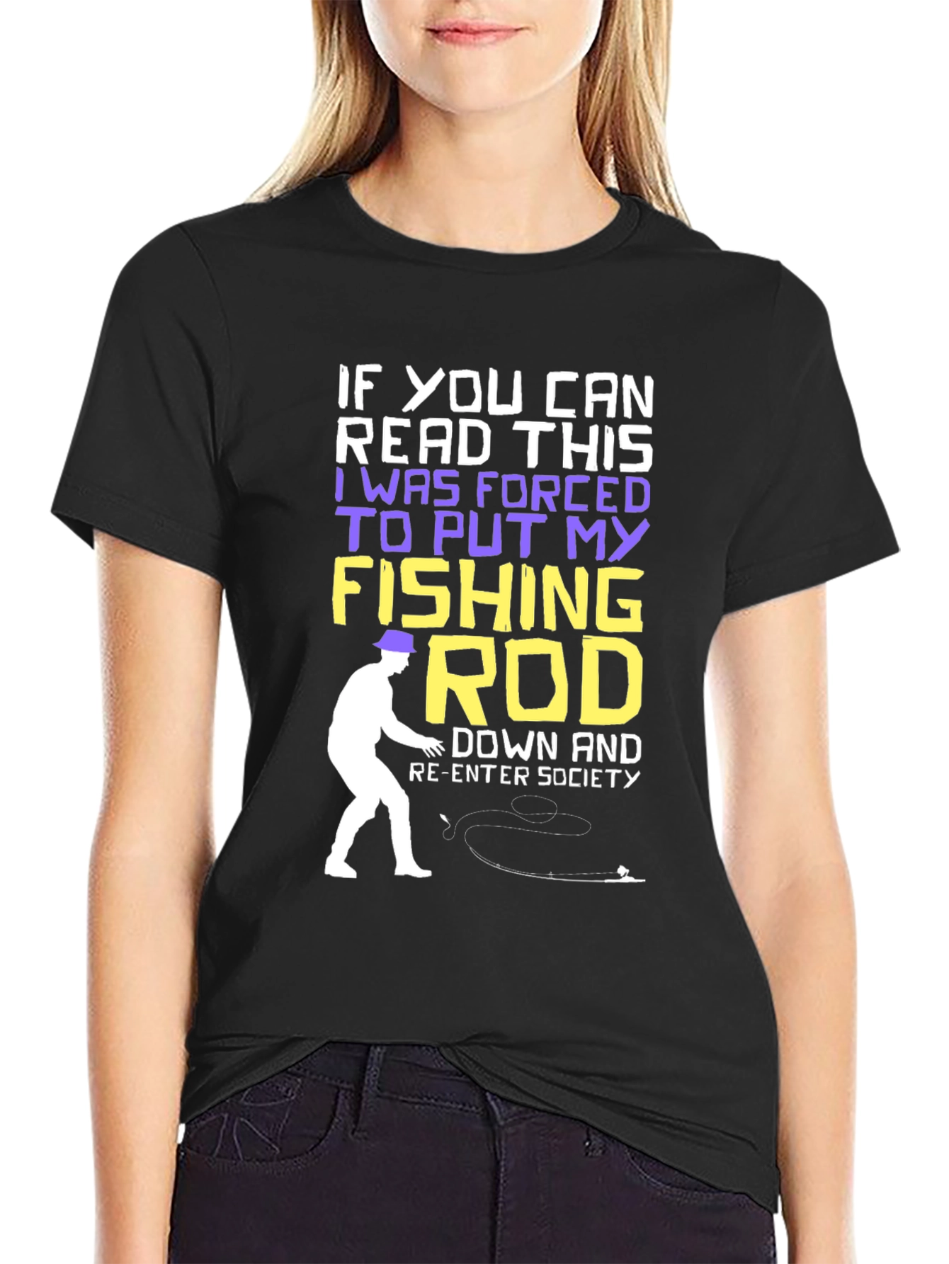 Fishing Rod T-Shirt - Forced to Re-Enter Society Humor Tee