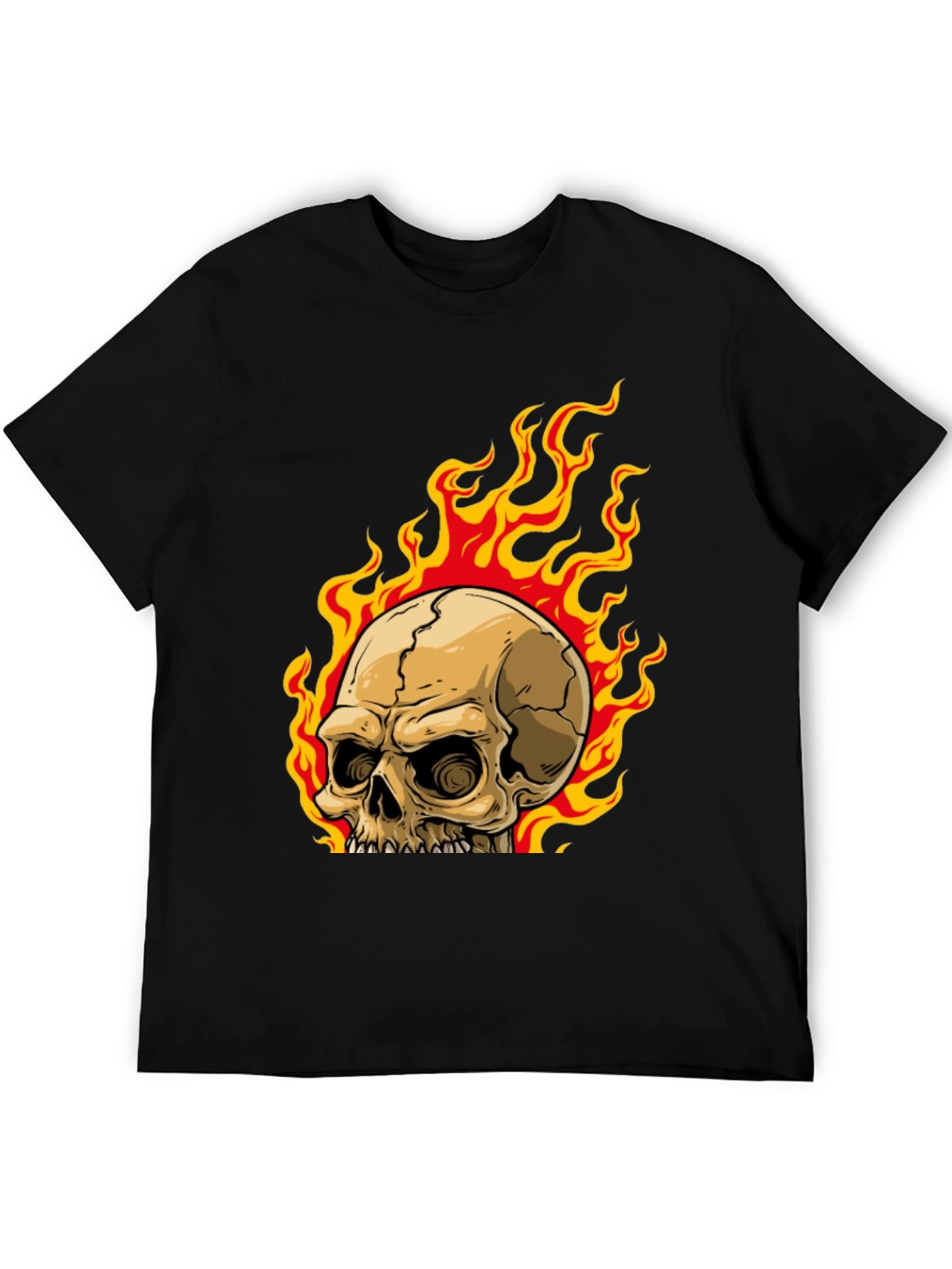Skull on Fire Graphic Tee - Mens Black T-Shirt