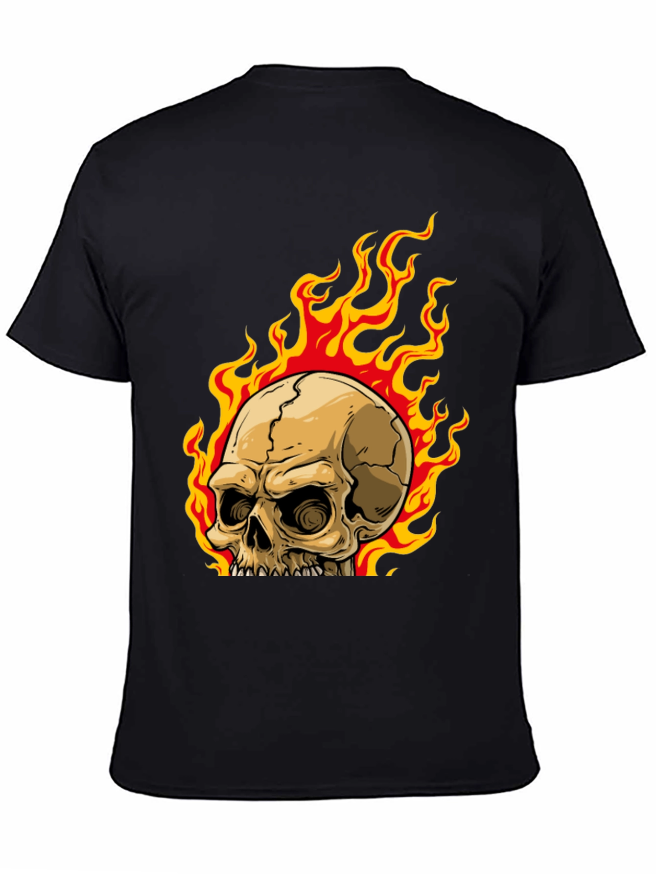 Skull on Fire Graphic Tee - Mens Black T-Shirt