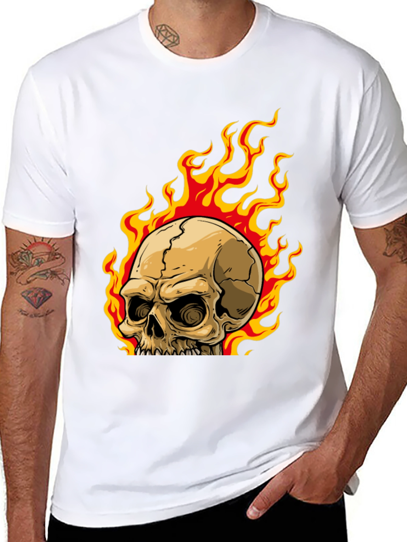 Skull on Fire Graphic Tee - Mens Black T-Shirt