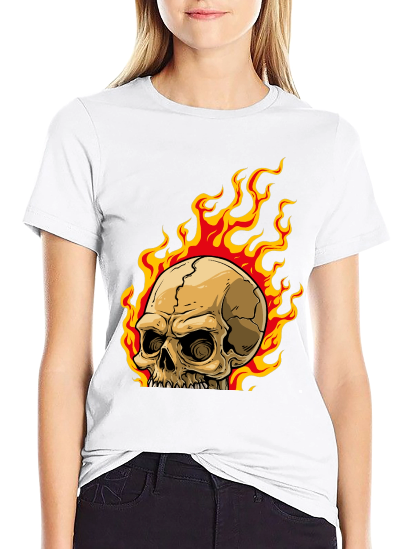 Skull on Fire Graphic Tee - Mens Black T-Shirt