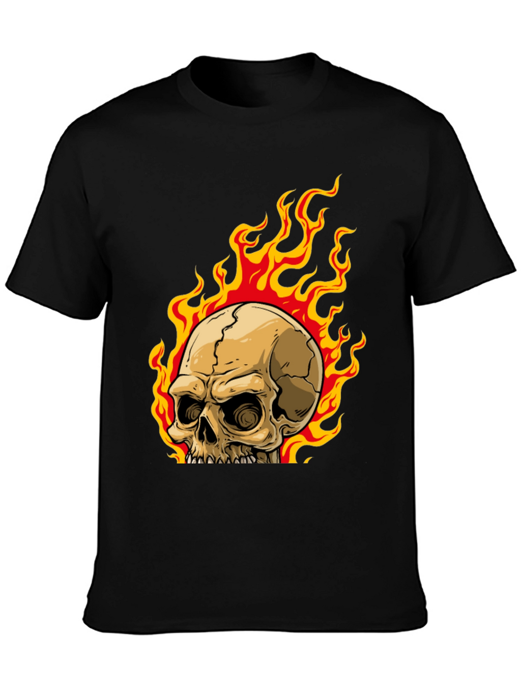 Skull on Fire Graphic Tee - Mens Black T-Shirt
