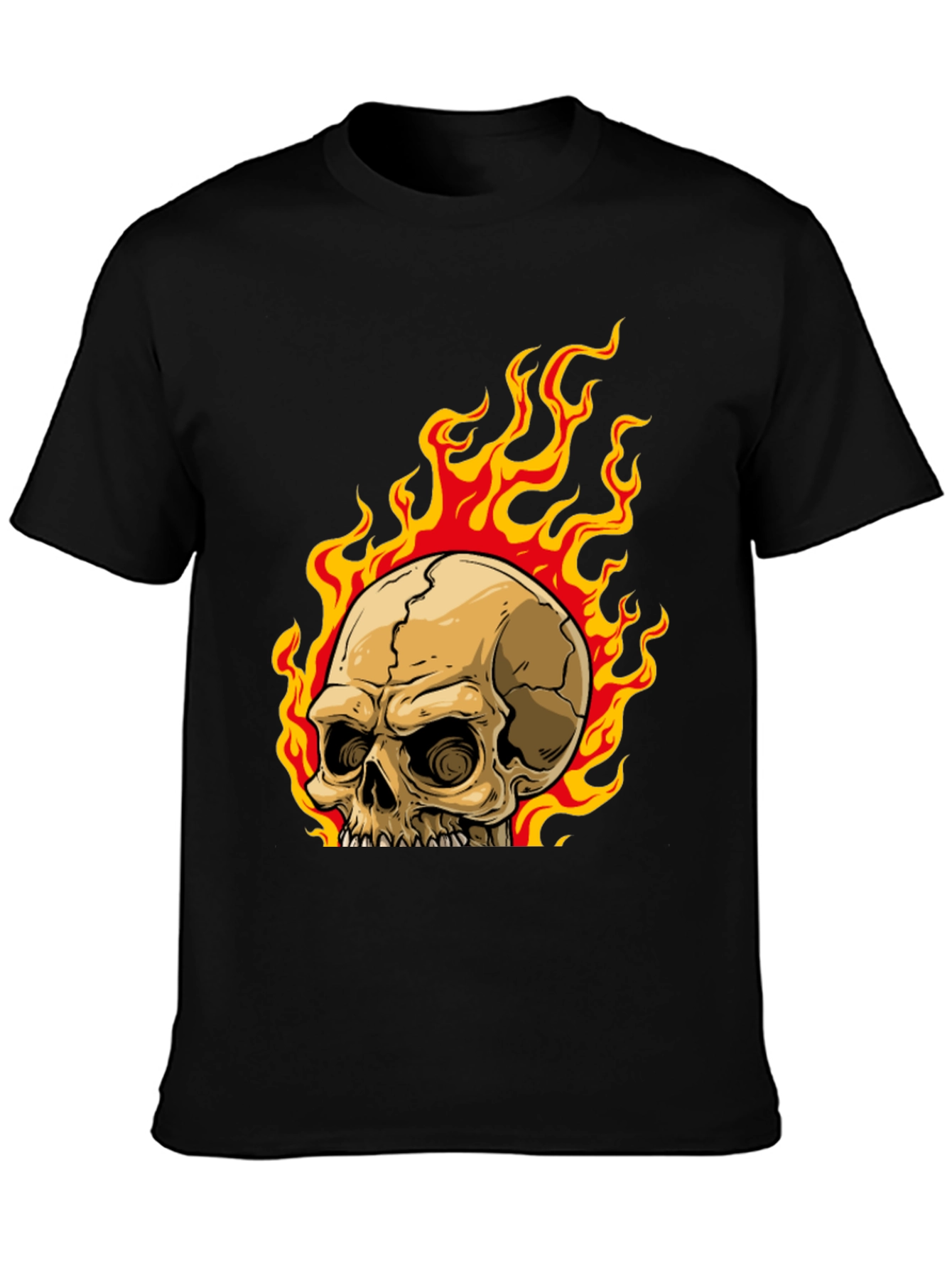 Skull on Fire Graphic Tee - Mens Black T-Shirt
