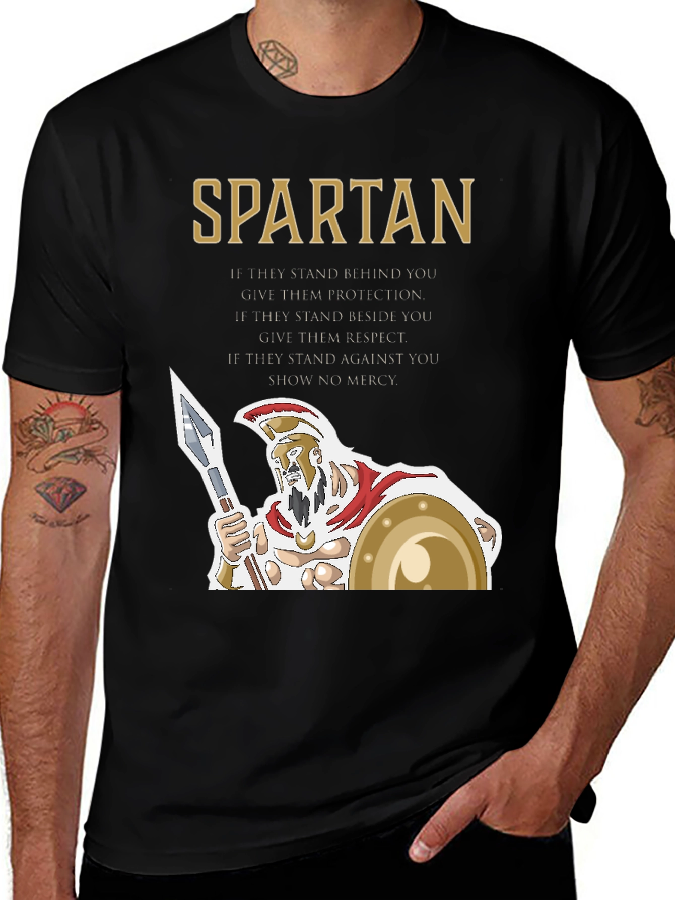 Spartan Warrior Graphic Tee - Protection Respect and No Mercy