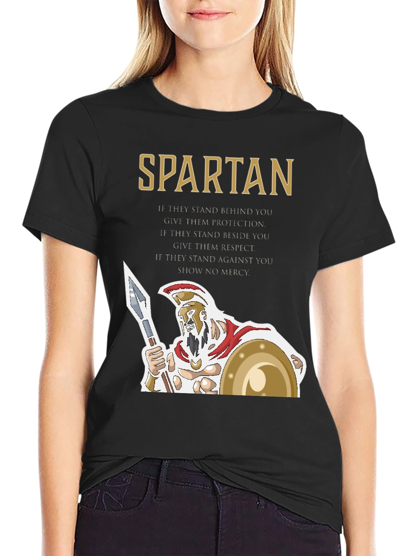 Spartan Warrior Graphic Tee - Protection Respect and No Mercy