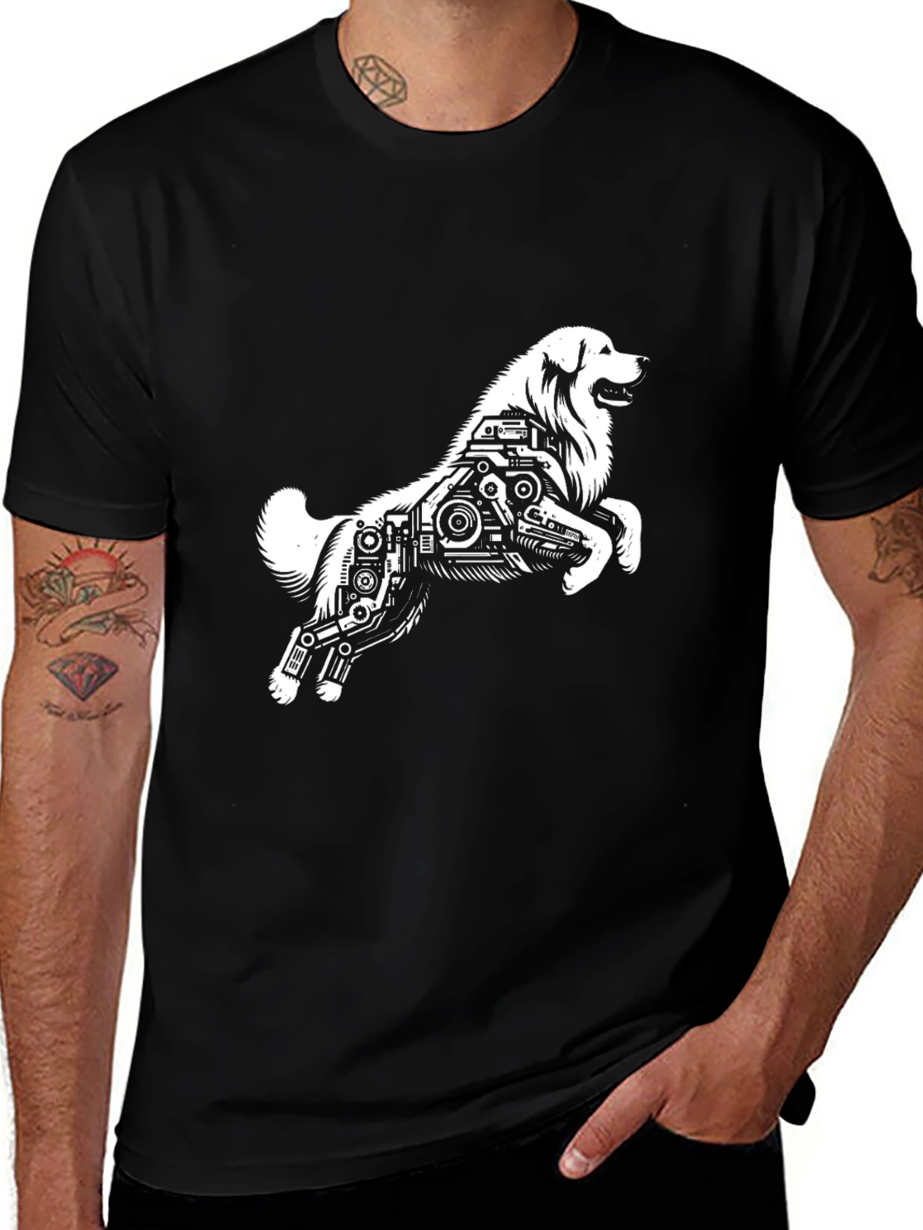 Dog Robot Graphic Black T-Shirt