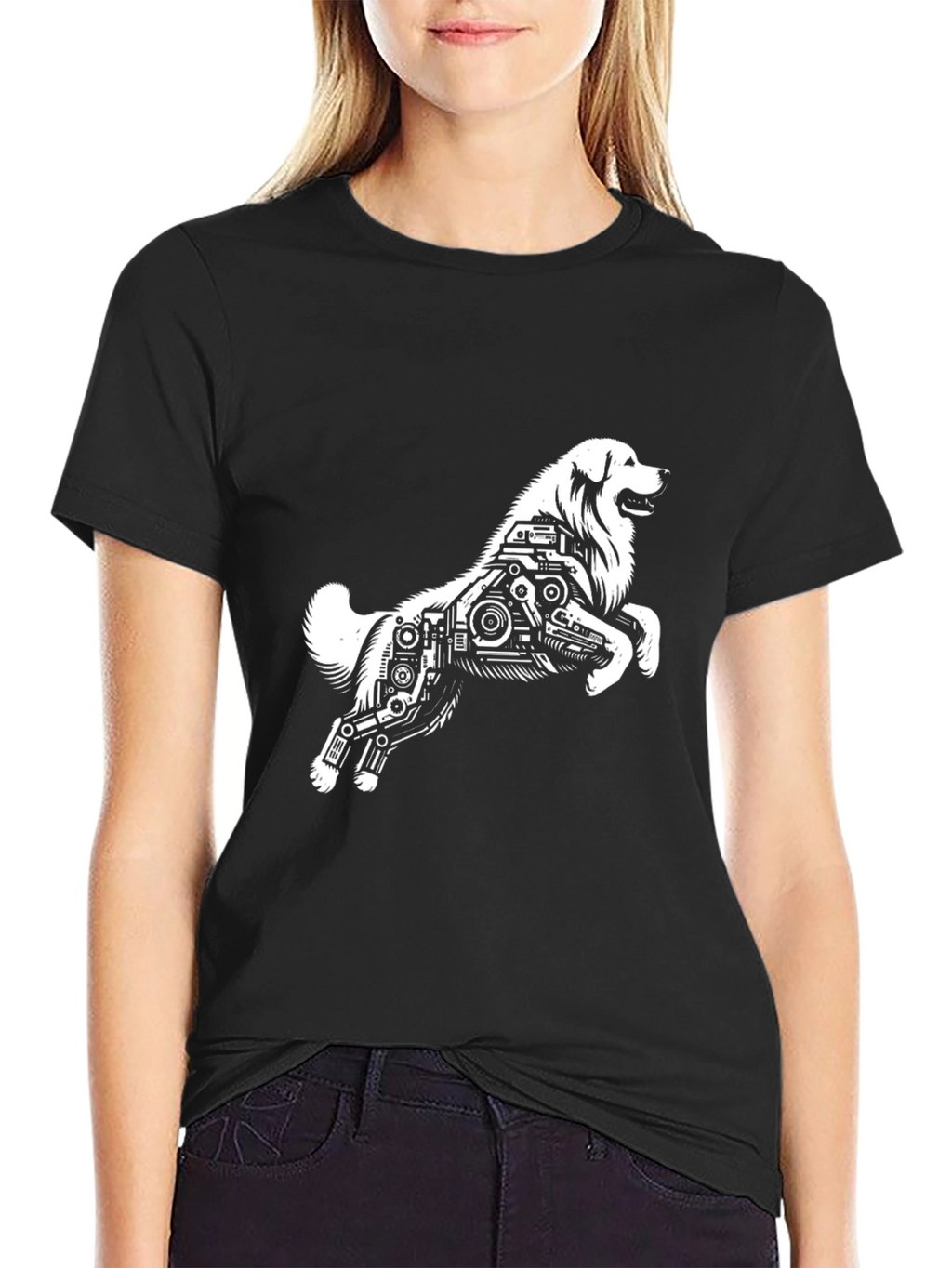 Dog Robot Graphic Black T-Shirt