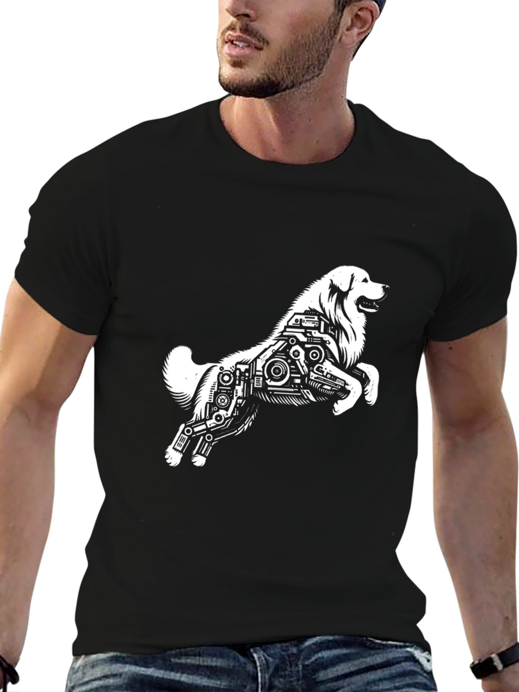 Dog Robot Graphic Black T-Shirt