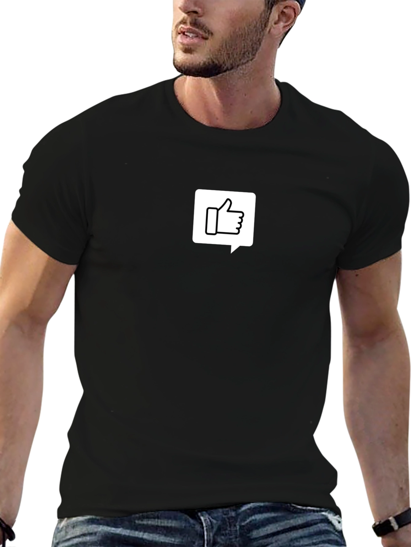 Thumbs Up Speech Bubble Graphic Tee - Black