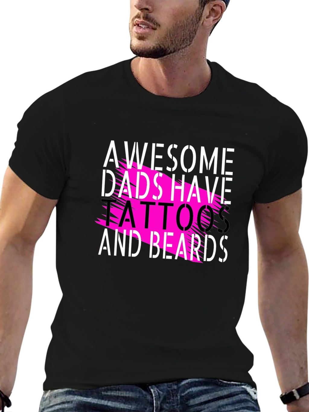 Awesome Dads Tattoos & Beards Black Tee