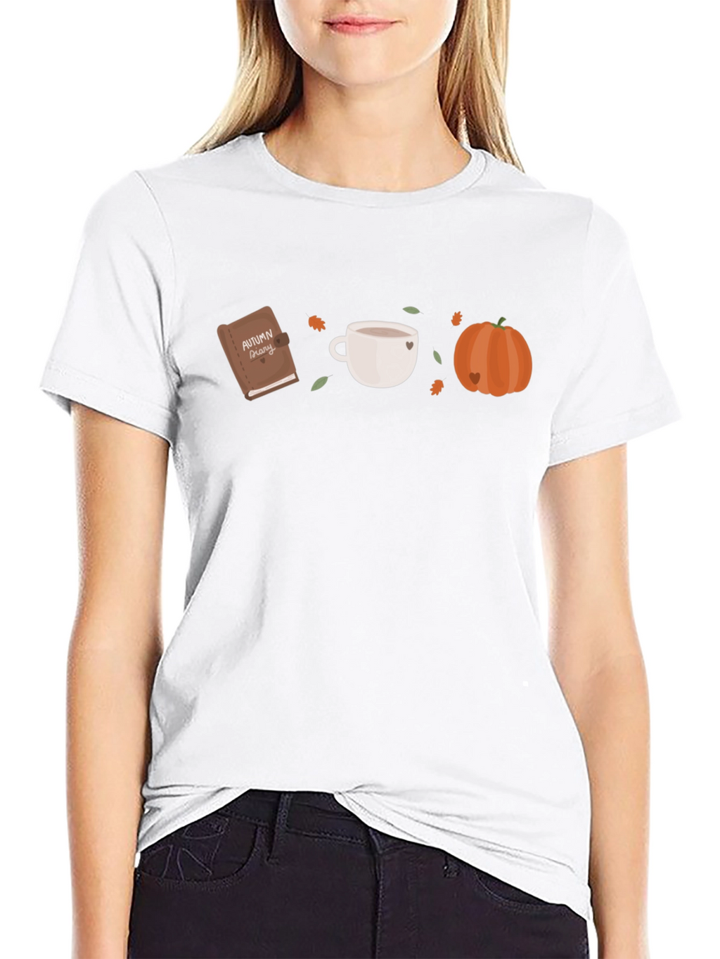 Autumn Theme Graphic Tee - Book Coffee Pumpkin