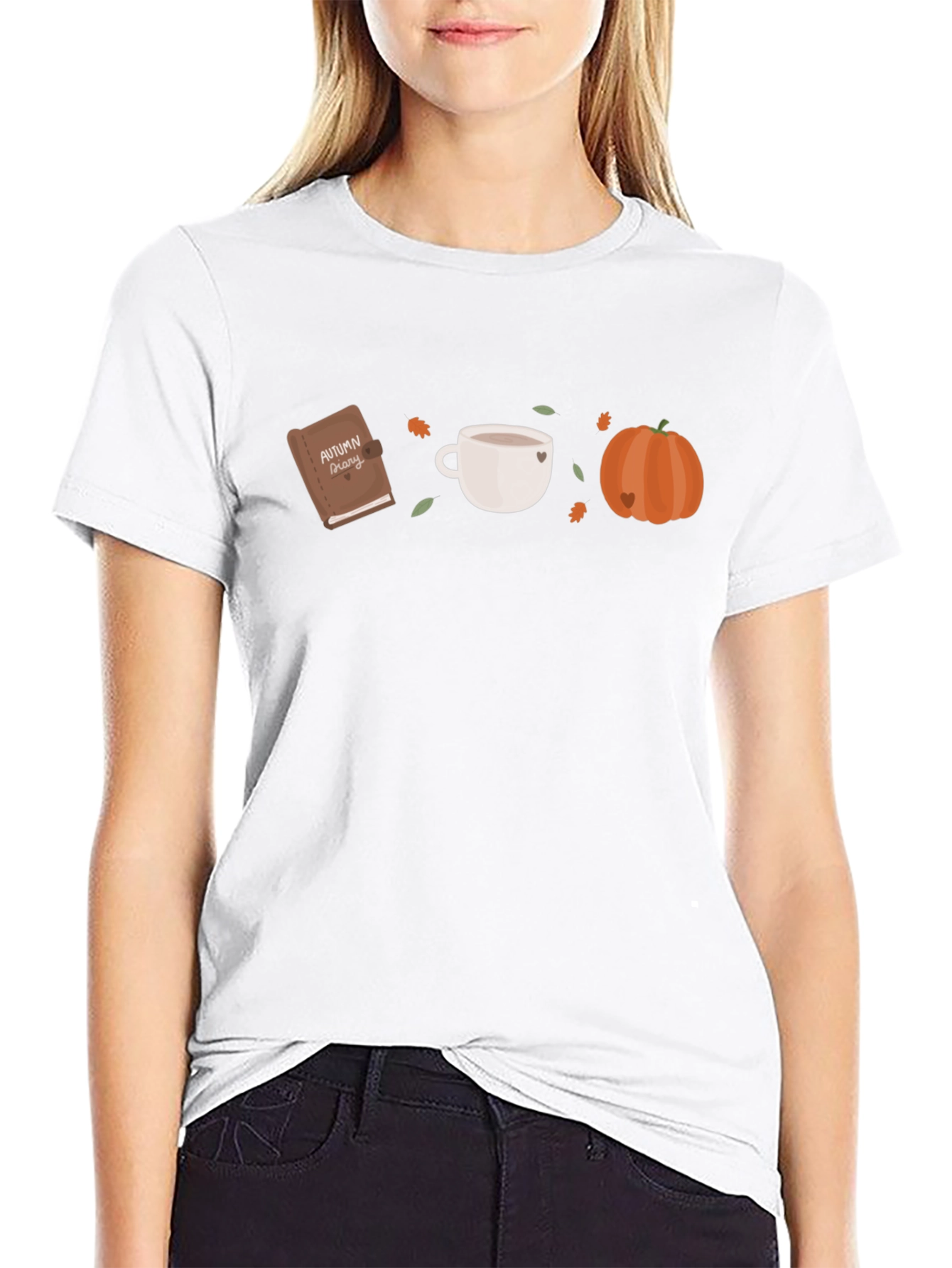 Autumn Theme Graphic Tee - Book Coffee Pumpkin