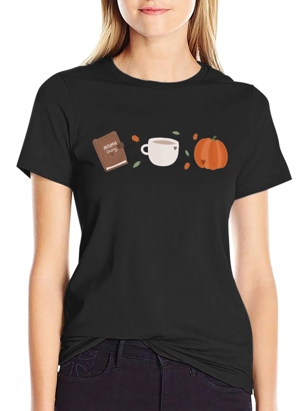 Autumn Theme Graphic Tee - Book Coffee Pumpkin