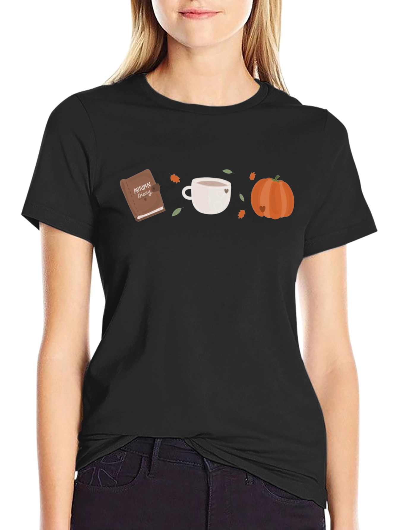 Autumn Theme Graphic Tee - Book Coffee Pumpkin