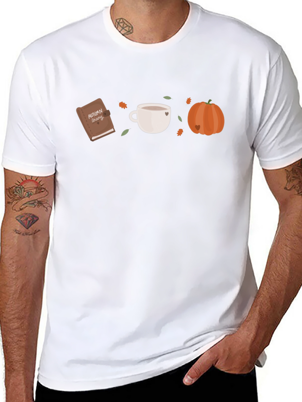 Autumn Theme Graphic Tee - Book Coffee Pumpkin