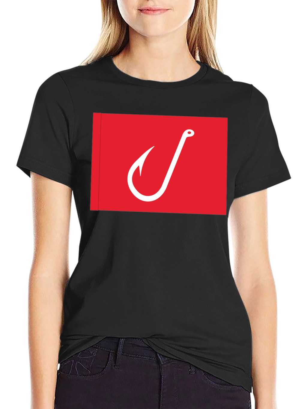 Fishing Hook Graphic Tee - Red on Black