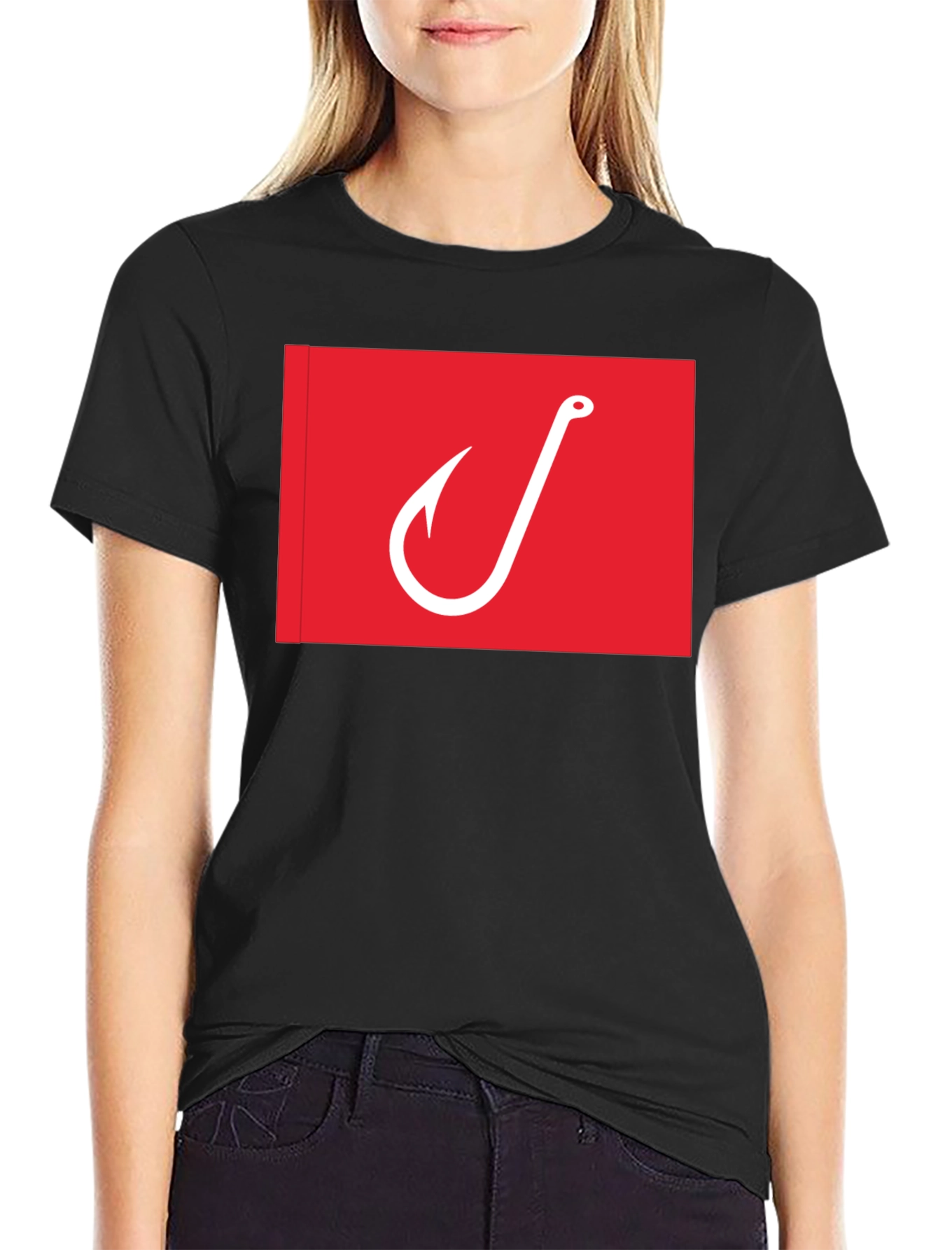 Fishing Hook Graphic Tee - Red on Black