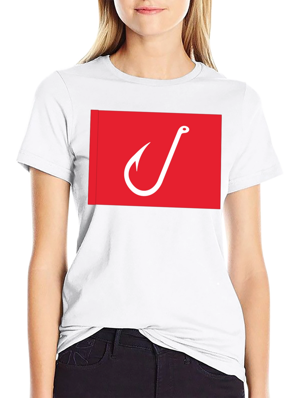 Fishing Hook Graphic Tee - Red on Black