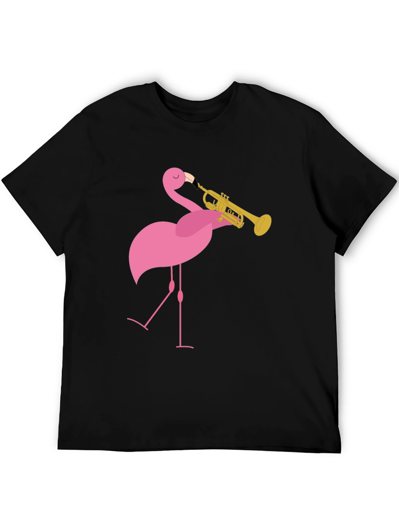 Funny Flamingo Trumpet Player Black T-Shirt