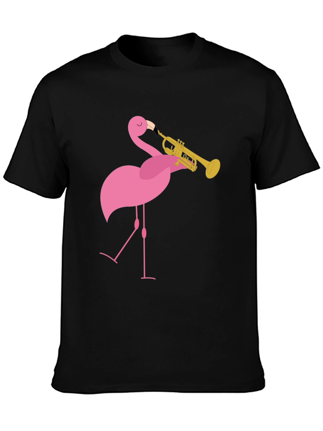 Funny Flamingo Trumpet Player Black T-Shirt