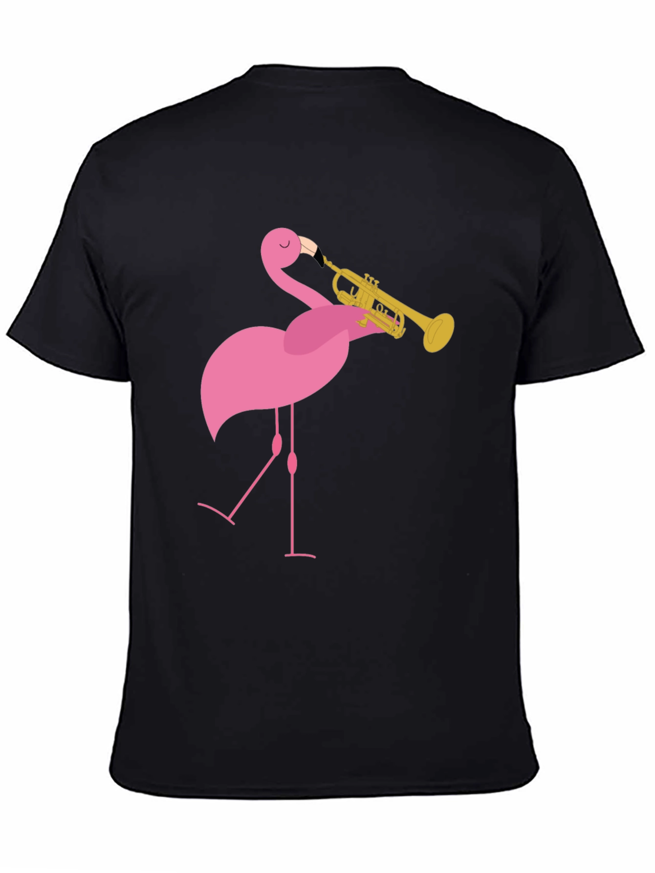 Funny Flamingo Trumpet Player Black T-Shirt