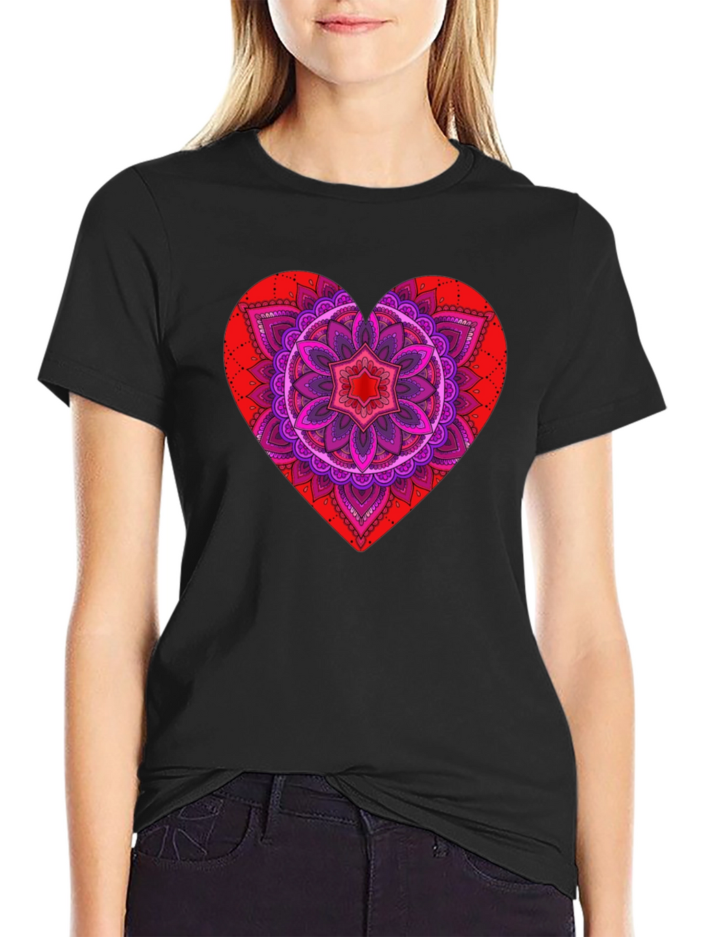 Heart Mandala Graphic Tee - Black