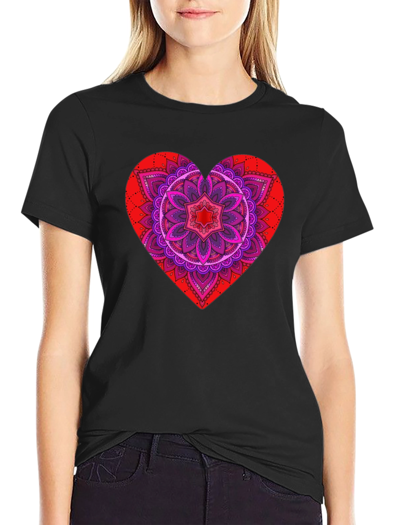 Heart Mandala Graphic Tee - Black