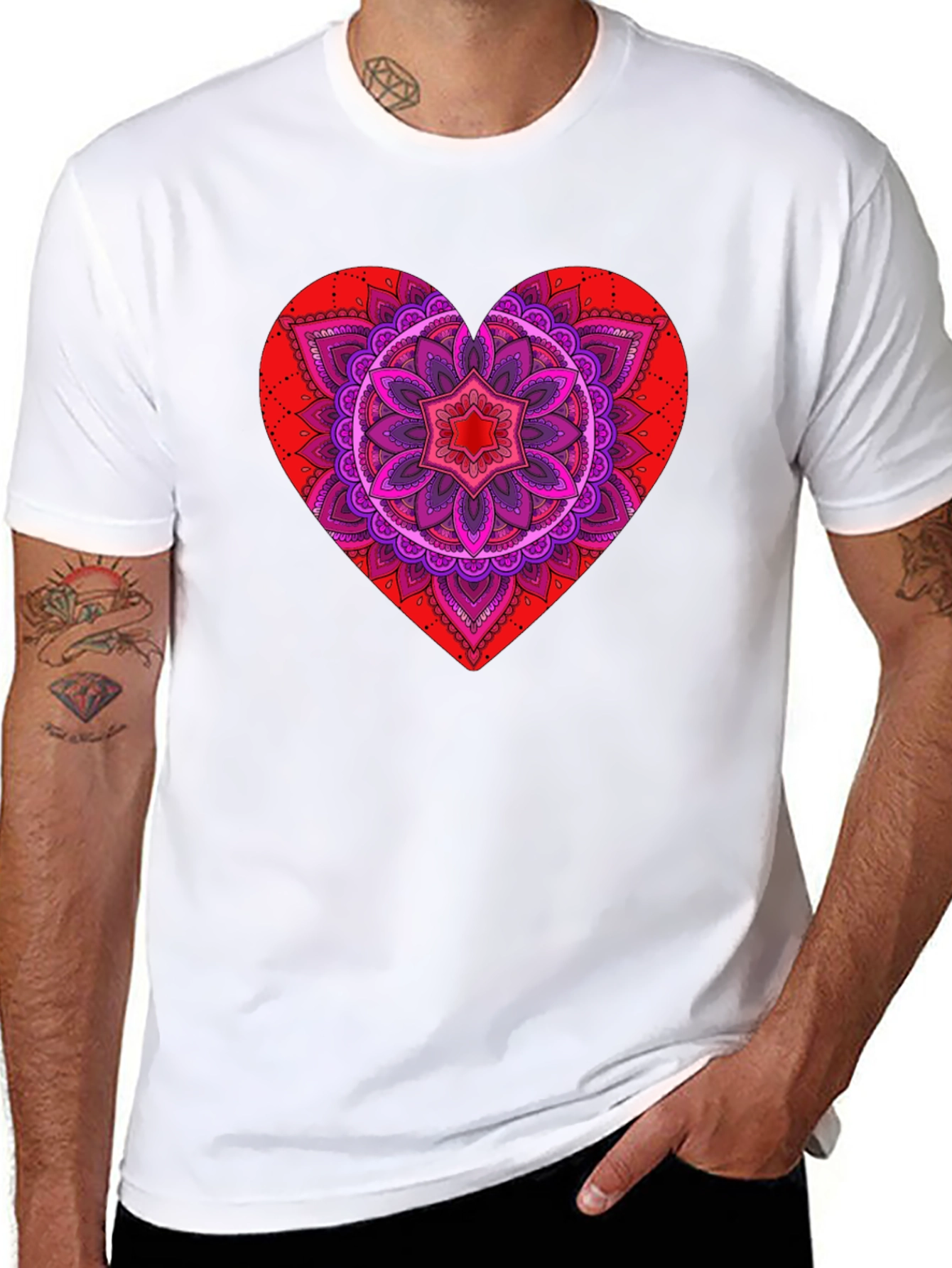 Heart Mandala Graphic Tee - Black