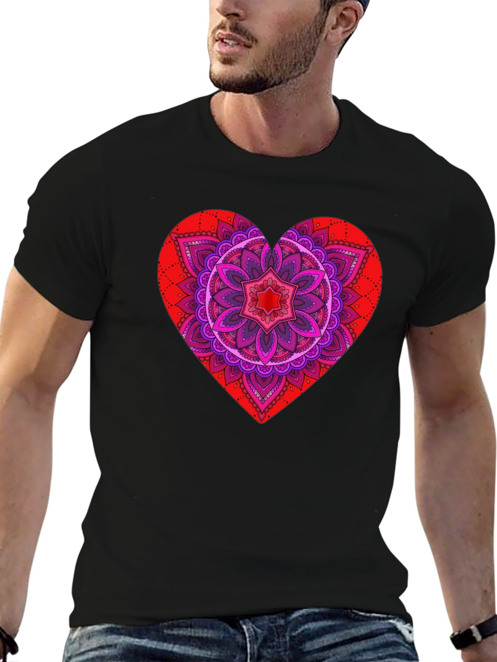 Heart Mandala Graphic Tee - Black