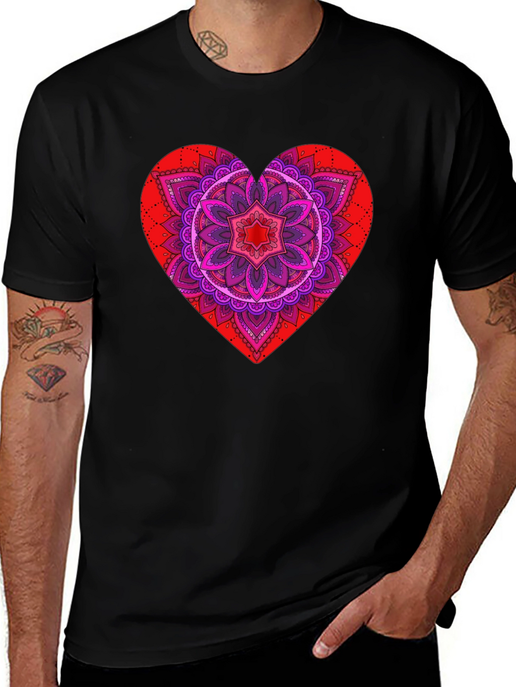 Heart Mandala Graphic Tee - Black