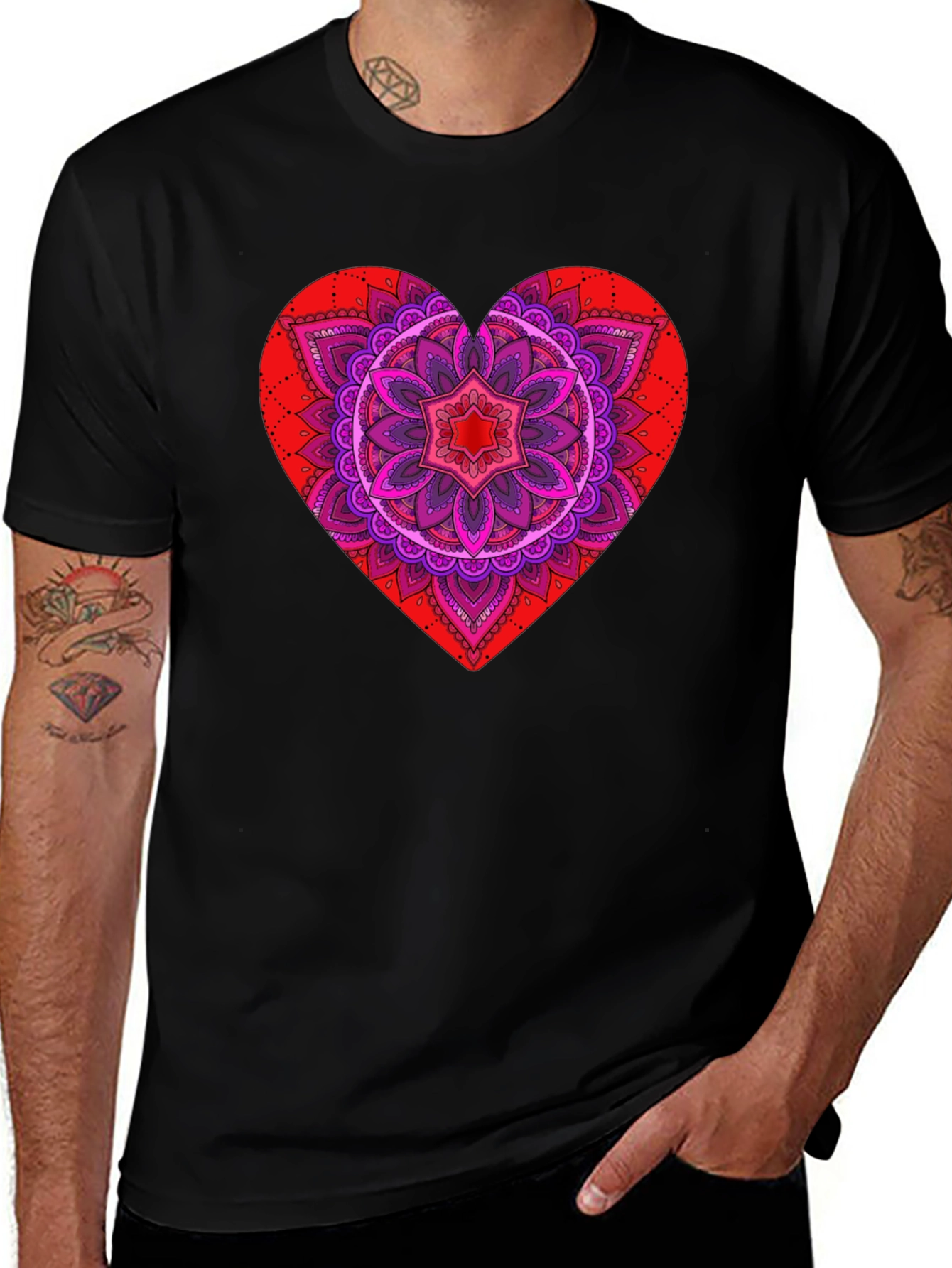 Heart Mandala Graphic Tee - Black