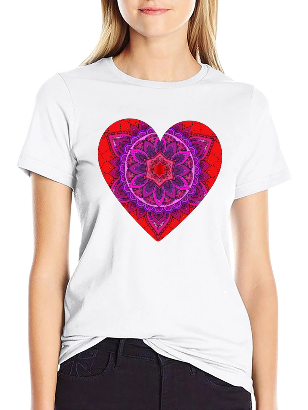 Heart Mandala Graphic Tee - Black